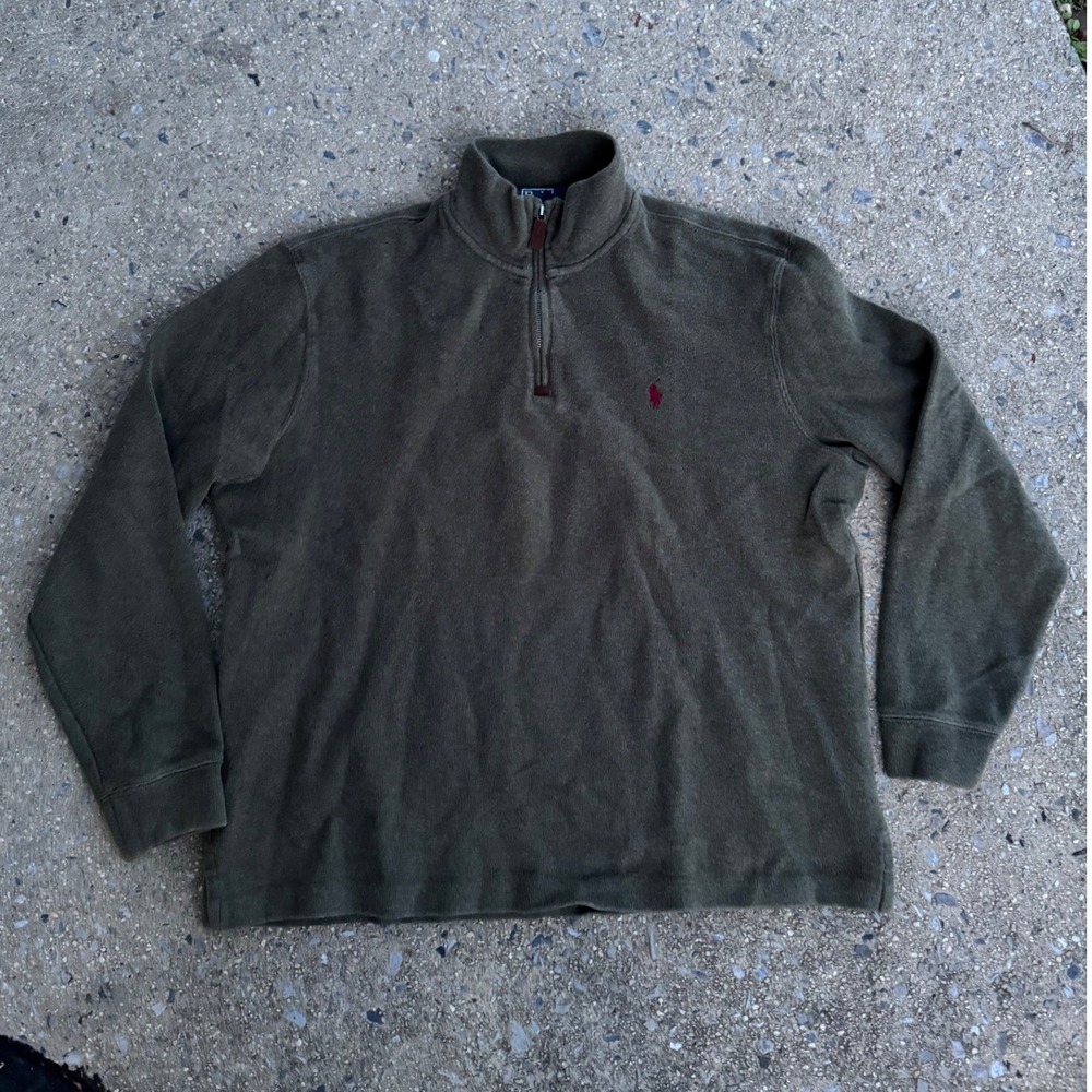 Polo Ralph Lauren Mens Large Olive Green Quarter Zip Pullover Pony Logo MC412